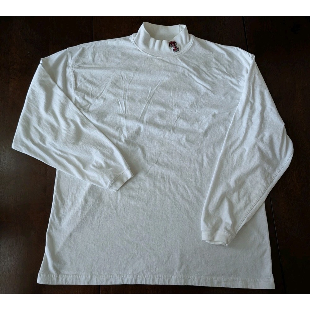 Vtg 90s Texas Tech Red Raiders Mock Neck Shirt Mens XL Long Sleeve White Cadre
